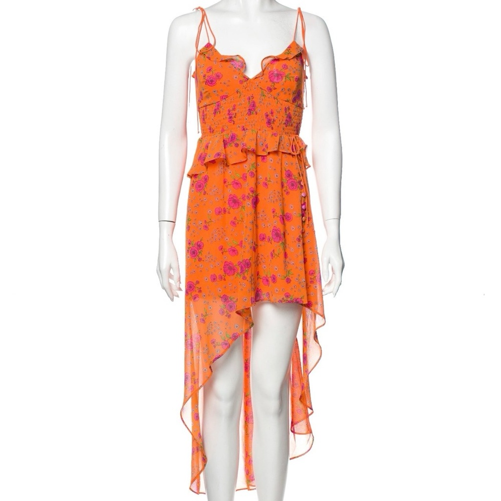For Love And Lemons Orange Floral High Low Dress